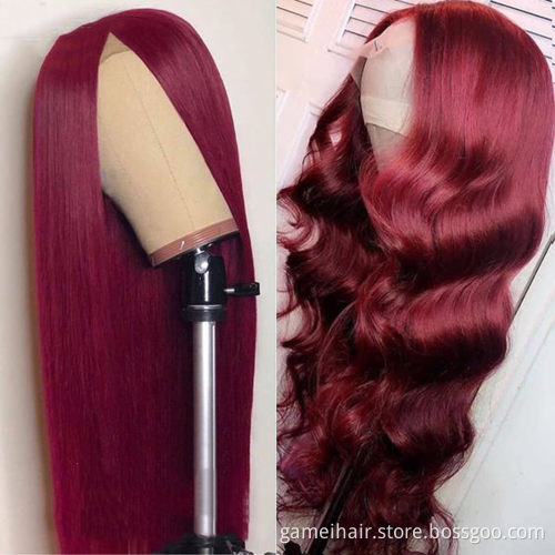 150density 13X4 26" Color 99j Red Burgundy Virgin Wig Black Burgundy Transparent Lace Front Wig Brown Blond Ombre Human Hair Wig